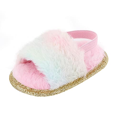 Teckey Kinder Flauschige Fuzzy Hausschuhe Offene Spitze Plüsch Kunstpelz Slip on Hausschuhe, 5 Farben Kleinkindschuhe Atmungsaktive Sandalen rutschfeste Rutschen mit elastischem Rückenriemen Cover