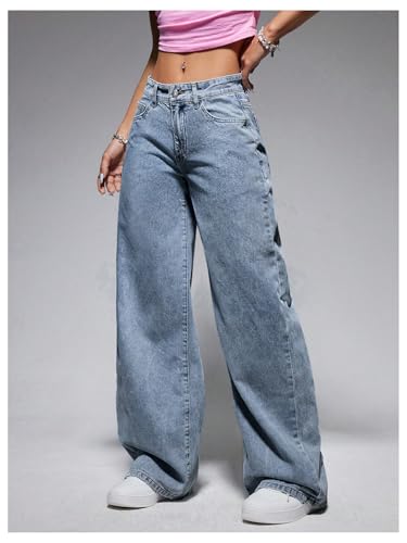 OYOANGLE Women's Zipper Fly Wide Leg Jeans Y2k Baggy Casual Denim Pants with Pockets4