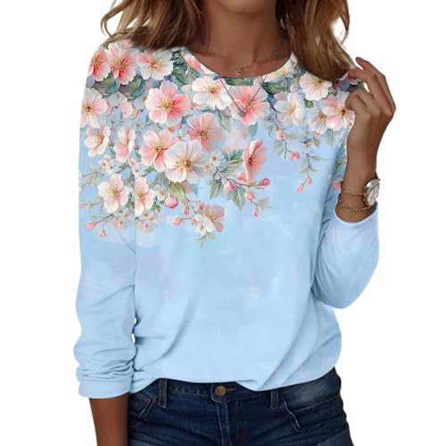 Women's Fashion Casual Solid Color Round Popular Long Sleeve School Tops Teen Girls Oversize Fall Comfy Skater Tshirt for Women O-Neck Printing Fitted Polyester T Shirts Turquoise XXL