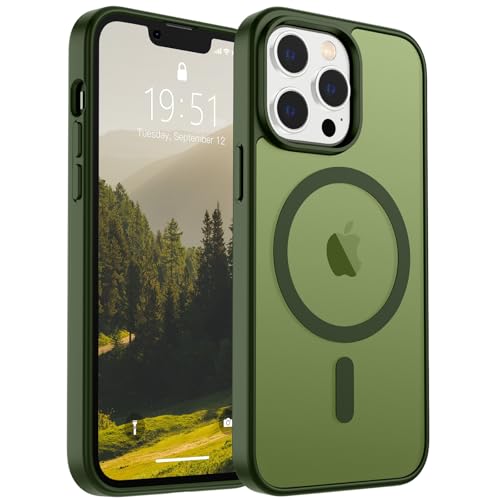 Image of SUPFINE Magnetic for iPhone 12 Pro Max Case(Compatible with MagSafe)(Military Grade Drop Protection) Slim Translucent Matte Shockproof with Anti-Fingerprint Phone Case,Cangling Green