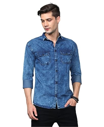 Image of Men's Casual Blue Denim Shirt.