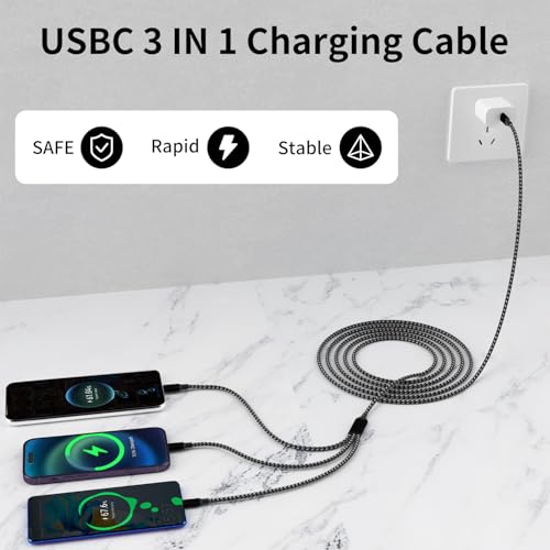 Image of USB C Multi Charging Cable [2Pack 4FT], 3 in 1 Charging Cable Nylon Braided Multiple Charger Cord, Travel Charger with Type-C, Micro USB and IP Port for iPhone 17 /16 /15 Series /Cell Phones and More