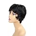 Ty.Hermenlisa 100% Real Virgin Brazilian Remy Human Hair Wigs for Black Women Natural Color Wavy Short Bobs Hairpieces with Elastic Strap, 66g, Jet Black
