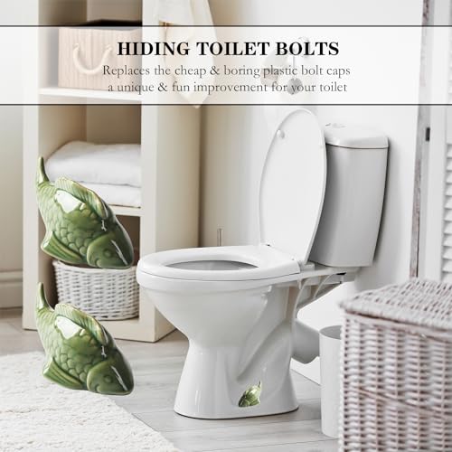 Image of ZUNON Toilet Bolt Caps, Decorative Toilet Bolt Covers, Ceramic Cute Frog Covers Toilet Bolts Bathroom Decor Easy Installation Set of 2 (Green Fish)