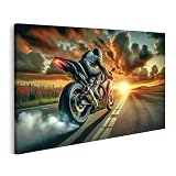 islandburner Tableau sur Toile Coucher de Soleil Moto Course sur Route – la Liberté vous Appelle Image Décorative Murale Poster
