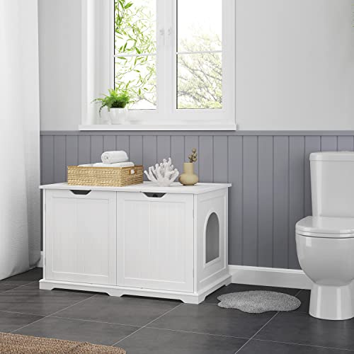 Yaheetech Katzenschrank 95 × 50 × 56 cm Katzenklo katzentoilette XXL mit großem Stauraum, Katzenhaus mit Einzeltür Katzenmöbel Haustier Hunde, Weiß