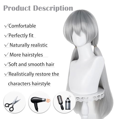 Image of LABEAUTE Unsex Cosplay Wig for Men Woman for Short Straight Cosplay Wig with Bangs for Anime Heat Resistant Hair for Party and Halloween (grey)