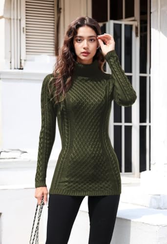 Image of v28 Women's Cotton Turtle Cowl Neck Aran Fishermen Fair Isle Cable Knit Sweater