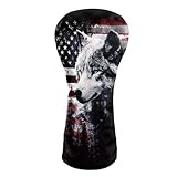 ELEQIN Leather Headcovers Wolf American Flag Golf Club Head Covers for Hybrid Fairway 3/5 Woods Driver Outdoors Sports Golf Accessories for Men Golfers Travel Daily Decor