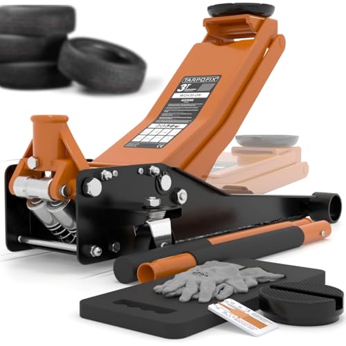 Con capacidad de 3 toneladas, este gato hidráulico profesional es ideal para todo tipo de vehículos, incluidos los coches rebajados. Su rango de elevación de 75 mm a 505 mm hace que sea perfecto para cambios de neumáticos y reparaciones.