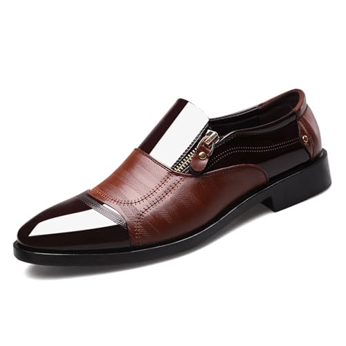 Men's Patent Leather Classic Dress Shoes Fashion Round Toe Lace Up Business Tuxedo Oxfords Non-Slip Low Heel Zipper Slip-On Casual Loafers - Main Image