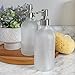 Cornucopia Brands Frosted Glass Soap Dispenser w/Stainless Steel Pumps (White Frosted, 16-Ounce, 2-Pack); Boston Round Bottles w/Lotion Pump Tops and Caps
