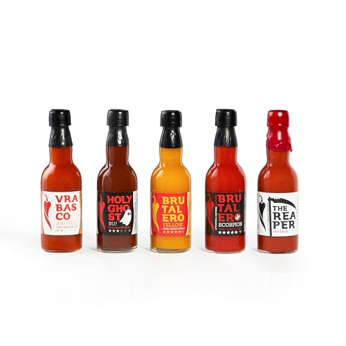 I LOVE SPICY Salsas de Chile 5 x 100 ml – De Suave a Extremo – Ahumada, Afrutada y Intensamente Picante – Fermentada, Vegana, Artesanal – Presentación Elegante