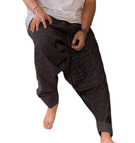 Huateng Pantaloni Casual Stile Etnico da Uomo, Pantaloni Harem Allentati con Coulisse in Vita Elasticizzata