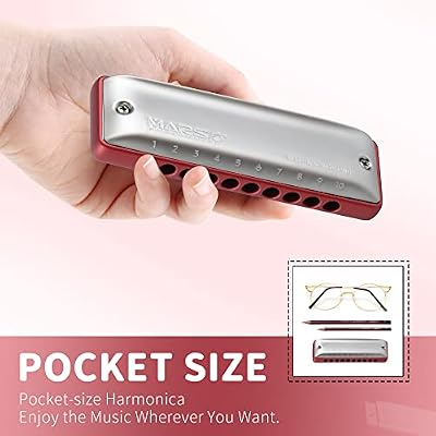 KONGSHENG Mars 10 Hole Red Diatonic Harmonica,Blues Harp,Mouth Oragn Key of F,Gifts for Beginners,Adults and Professional