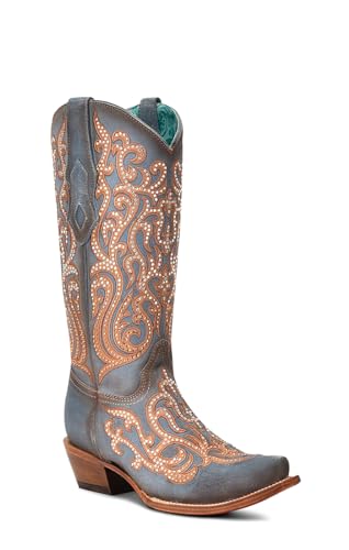 Corral Boots Womens Embroidered Rhinestone Snip Toe Dress Boots Mid Calf Mid Heel 2-3