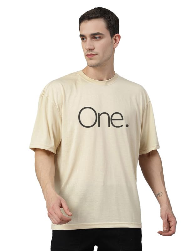Image of CHKOKKO Mens Stylish Oversized T Shirt for Daily and Casual Wear Printed Design with Drop Shoulder and Half Sleeves