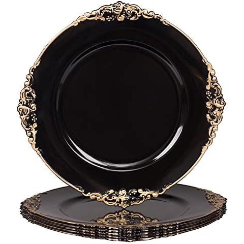 MAONAME Black Charger Plates with Gold Rim Cover