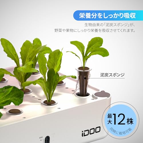 iDOO 水耕栽培キット 水耕栽培 セット 室内 植物育成LEDライト付き すいこう栽培キット 育苗キット 育成 おしゃれ 家庭菜園 野菜栽培セット 育苗キット 自動水循環システム搭載 ランプシェードの高さ調節可能 同時に12株野菜栽培可能 ホワイト ※販売元がRENPHO JAPAN以外の商品は保証対象外です
