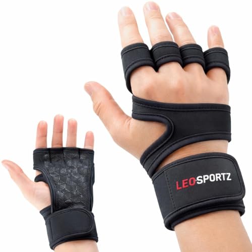 Image of Leosportz Gym Gloves for Women Weight Lifting | Workout Gloves with Wrist Support for Women | Crossfit Gym Gloves with Anti Slip Silicon (Black, L)