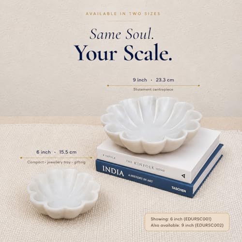 Image of Marble Urli Bowl for Home Decor | Handcrafted Floating Bowl, Decorative Centerpiece for Living Room Table, Luxury Stone Urli Dish, Pooja Decor & Festive Gift Item (Scalloped /6 Inch)