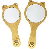 Canzoon Espejo Mano Madera 2Pcs Espejo Redondo De Mano Espejo Portátil Espejo De Madera Maquillaje Para Peluquería Con Mango De Madera Para El Cuidado Del Rostro