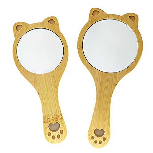 Canzoon Espejo Mano Madera 2Pcs Espejo Redondo De Mano Espejo Portátil Espejo De Madera Maquillaje Para Peluquería Con Mango De Madera Para El Cuidado Del Rostro Cover