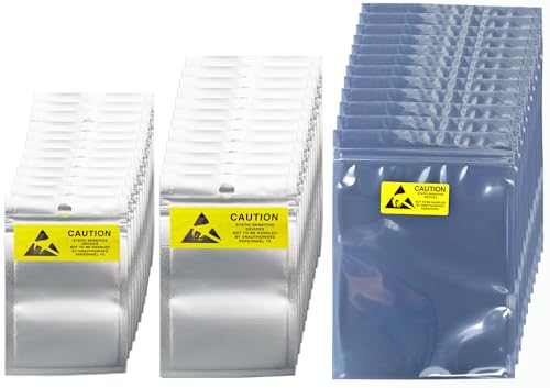 36 PCS 3.15*5.12/3.94*5.91/5.91*7.87 Inch Resealable ESD Bag Shielding Pouches Multi-Size Anti Static Bags with Zip Lock Seal Anti-Static Packaging Bags for Electronic Device Storage and Transport