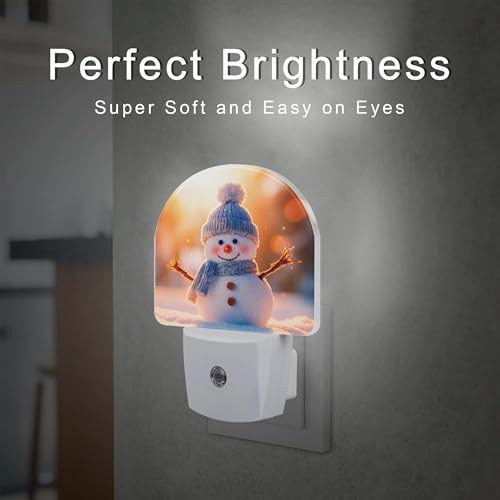 Image of Cute Winter Snowman Night Light, Christmas Snowman in The Sun Dusk to Dawn Night Light Plug in,0.5w Energy Saving Sleep Friendly Nightlights for Kids Boys Girls Home Decor