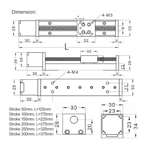 Mini riel lineal de 300 mm con Nema11 y paso de 1 mm para CNC 7