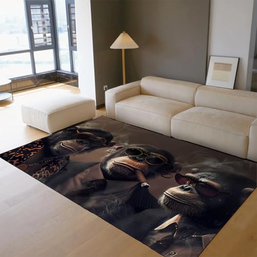 Tapis de style urbain 120x180cm motif singe avec lunettes de soleil - 4