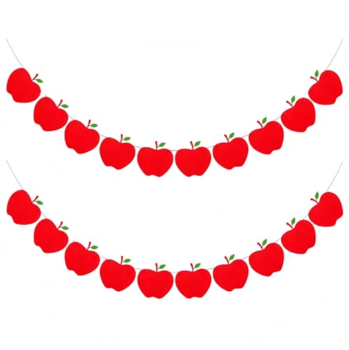 Felt Apple Garland Banner - 2 Pack 9.8Ft Red Apple Hanging Decor for Back to School Kids Room Birthday Party Nursery Classroom Baby Shower Christmas (Red)