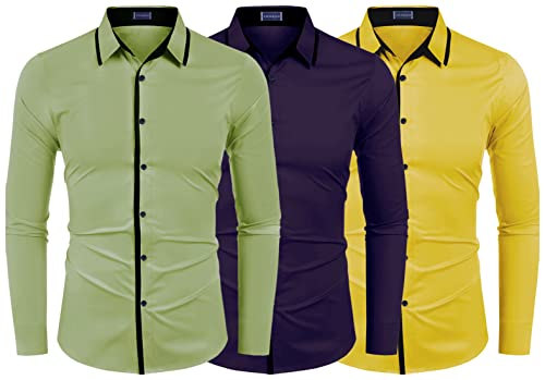 Image of Zombom Combo of Men's Cotton Blend Solid Regular Fit Casual Full Sleeves Shirts (Pack of 3)