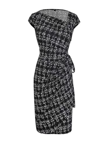 Image of Women's Vintage Cap Sleeves Asymmetrical Neckline Sheath Bodycon Casual Work Cocktail Party Pencil Faux Wrap Dresses
