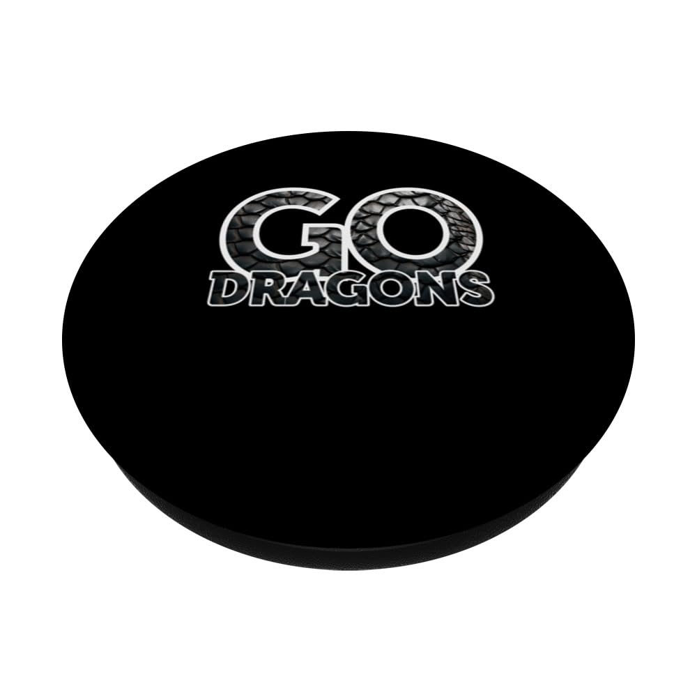 Dragons Team Mascot School Spirit Game Night Dragon Skin Fan PopSockets Swappable PopGrip, Black - Image 2