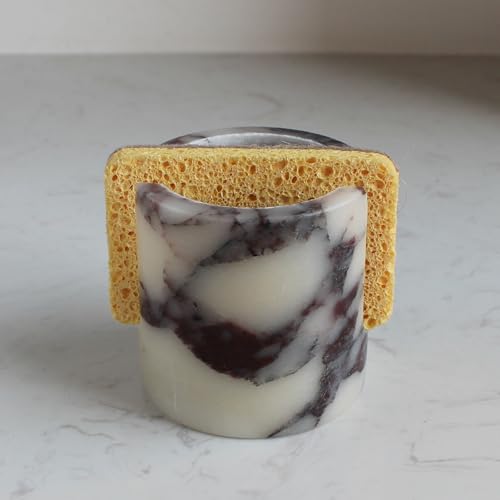 Natural Travertine Marble Sponge Holder for Kitchen Sink, Drying Rack, Compact Sink Caddy Organizer - Calacatta Viola Marble