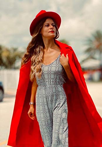 Lanzom Women Lady Retro Wide Brim Floppy Panama Hat Belt Buckle Wool Fedora Hat (Red, One Size) #TOP3