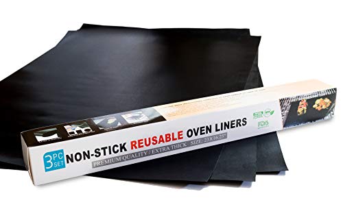 Non-Stick Premium Quality Oven Liner (3- Pieces Set) | Easy To Clean Oven Liners For Bottom Of Electric oven | Heat Resistant Silicone Oven Liner | Reduce Spills and Stuck Food Oven Mat