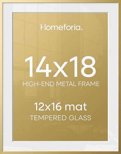 Image of Homeforia 14x18 Picture Frame Gold, High End Metal 14x18 Poster Frames with Mat 12x16 Photo, 14 x 18 Gold Frame Matted to 12 by 16 Print, 18by14 Thin Hanging Frames, Tempered Glass, Wall Kit, Set of 3