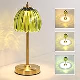 Shenmoyl Tulip Table Lamp with 5000mAh Battery & Touch Control, Cordless Small Table Lamp with 3 Colors, Dimmable Rechargeable Table Lamps for Living Room, Bedroom, Bedside, Nightstand (Green Tulip)