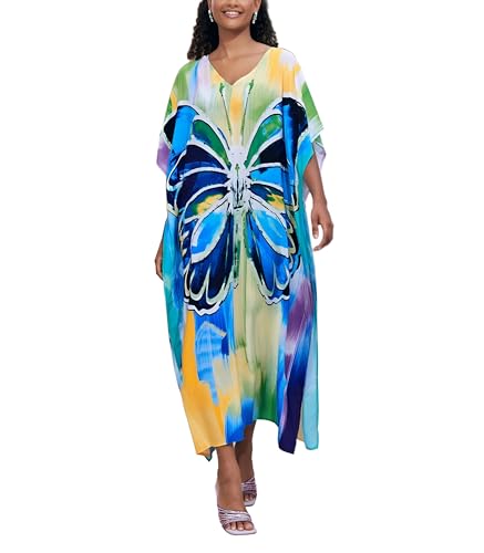 Image of IMAGEKOPE Kaftan Dresses for Women Plus Size Bathing Suit Cover up Vneck Batwing Dress Loose fit Moroccan Caftan mumu Dresses