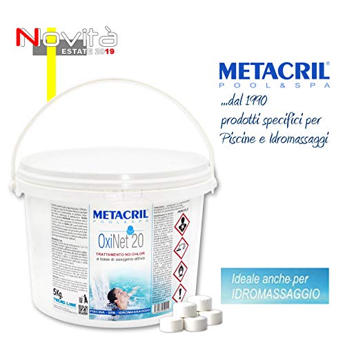Metacril oxígeno Activo en Pastillas de 20 g. de disolución Lenta - OxiNet 5 kg. para Piscina y SPA hidromasaje (Teuco, Jacuzzi,Dimhora, Intex,Bestway,ECC). Envío inmediato.