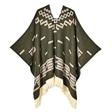 style amos Men's Western Cowboy Geometric Pattern Warm Shawl Poncho Outdoor Cycling Camping Outfit (Army Green)