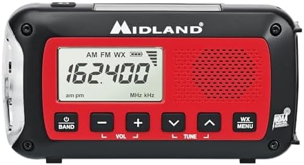 Midland® - Rádio meteorológico ER10VP com lanterna e alerta de emergência - Rádio AM/FM - Compacto e fácil de transportar - Sinal estroboscópico SOS e conector de fone de ouvido