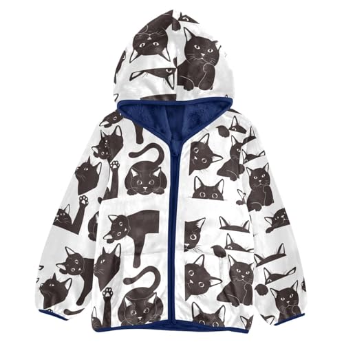 Black Cat Playing Girls Fleece Jacket Girls Fall Jacket Girls Zip Up Hoodie Girls Sherpa Jacket 2-10T