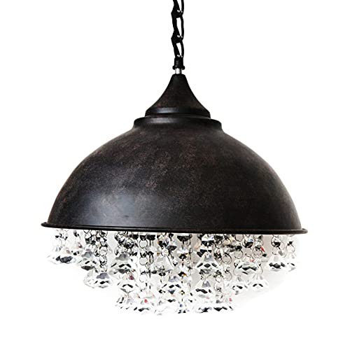 Vintage industriell kristall taklampa, retro Edison stil takljus svart smidesjärn hängande lampa ljuskrona med skuggade glittrande kristallpärlor för kök Island Loft