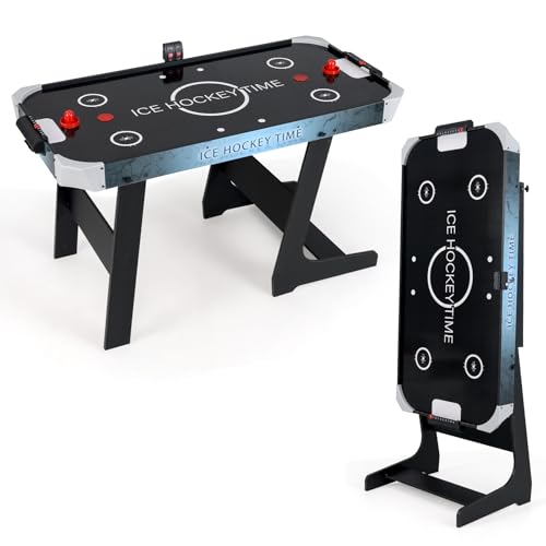 GYMAX Foldable Air Hockey Table, 56 Inch Arcade Style Air Hockey Game Table with Powerful 12V Motor and LED Digital Scoreboard, Includes 2 Pushers and 2 Pucks, for Home, Game Room and Office