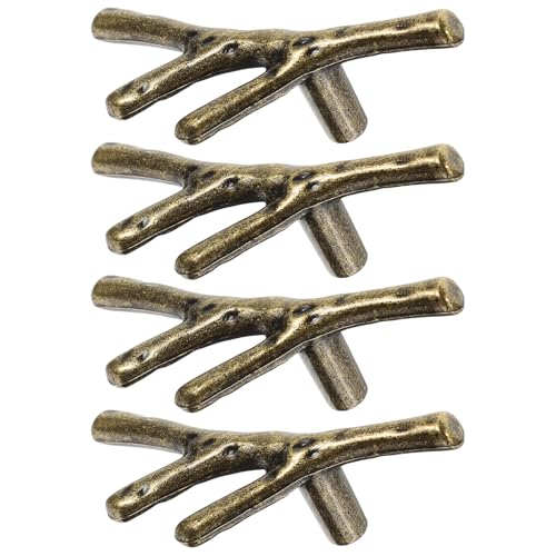 Hoement 4 Pomos para Armarios Forma de Rama, Aleación de Zinc Dorada, Diseño Delicado y Superficie Lisa, Ideales para Cocina y Muebles