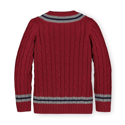 Image of Hope & Henry Boy Baby Boys' Organic Long Sleeve V-Neck Cricket Sweater, 18-24 Months, Dark Red with Gray