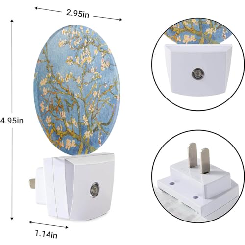 Image of EKOBLA Van Gogh Almond Blossom Night Light, Floral Painting Night Lights Plug Into Wall with Dusk to Dawn Sensor, 0.5W Sleep Friendly